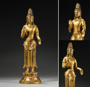 A Gilt-Bronze Standing Figure of Guanyin