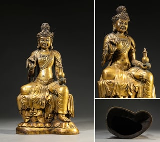 A Gilt-Bronze Seated Figure of Guanyin