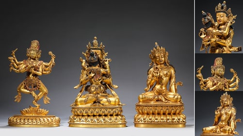 A Tibetan Royal Temple Set of Three Vajra Protectors
