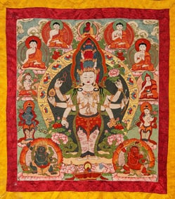 A Tibetan Embroidered Thangka of Eleven-Headed Avalokiteshvara