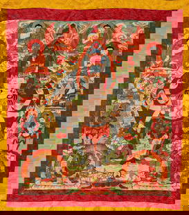 A Tibetan Embroidered Thangka of Eleven-Headed Avalokiteshvara: A Tibetan Embroidered Thangka of Eleven-Headed Avalokiteshvara (59.5 x 67cm)