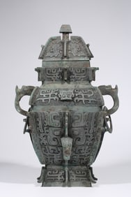 A Bronze Square Lei with Taotie Motif