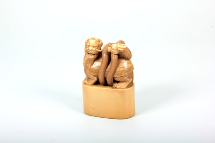 A Shoushan Stone Carved Black Tortoise Knob Seal