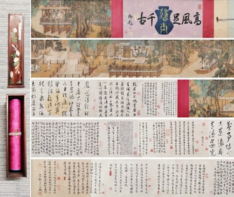 A CHINESE LONG SCROLL HAND PAINTING WITH THE MARK OF LI GONGLIN