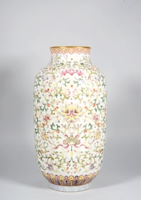 A Famille Rose Interlocking Peony Vase