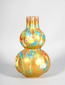 A Gold-Ground Gourd and Butterfly Triple-Hole Gourd Vase