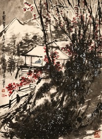 A CHINESE HAND PAINTING WITH THE MARK OF CUI RUZHUO