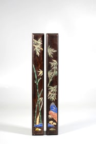 A Pair of Rosewood Inlaid Gemstone Paperweights