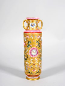 A Gold-Ground Floral Vase with Double Handles