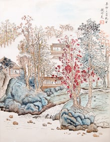 A CHINESE HAND PAINTING WITH THE MARK OF QIAN DU