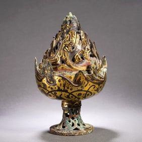 A Gold and Silver-Inlaid Boshan Censer