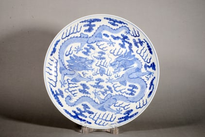 A Blue and White Dragon Dish