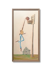 A ACRYLIC PAINTING ON CANVAS WITH THE MARK OF ERNIE BARNES