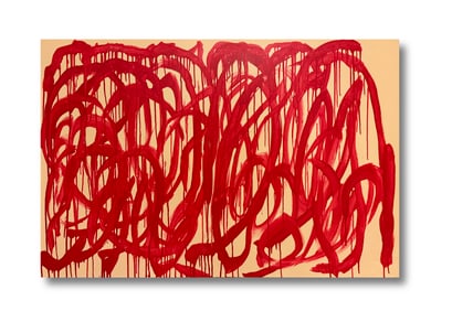 A ACRYLIC PAINTING ON CANVAS WITH THE MARK OF CY TWOMBLY