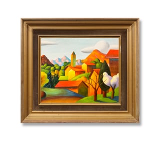 AN OIL PAINTIN ON CANVAS WITH THE MARK OF SALVO