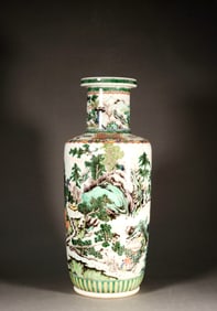 A Wucai Landscape and Figure Bangchui Vase