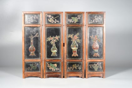 A Huanghuali Lacquered "Antiquities" Screen