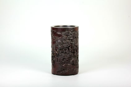 A Rosewood Carved Figure Brush Holder