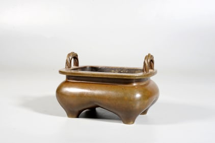 A Bronze Square Censer with Bridge Handles