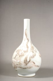 A Black Enamel Landscape Zun Vase
