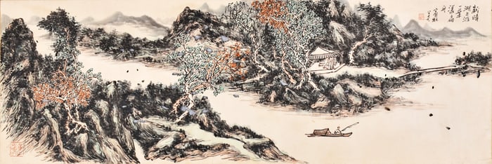 A CHINESE HAND PAINTING WITH THE MARK OF HUANG BINHONG
