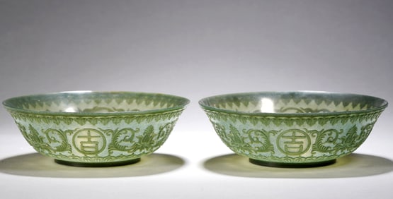 A Pair of Hindustan Jade Bowls