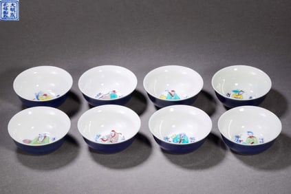 A Set of Doucai "Eight Immortals" Small Bowls