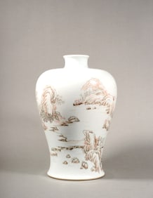 A Black Enamel Landscape and Figure Meiping Vase