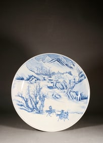 A Blue and White "Searching for Plum in Snow" Large Dish