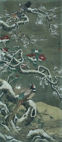 A CHINESE HAND PAINTING WITH THE MARK OF LV JI