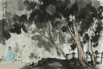 A CHINESE HAND PAINTING WITH THE MARK OF FU BAOSHI