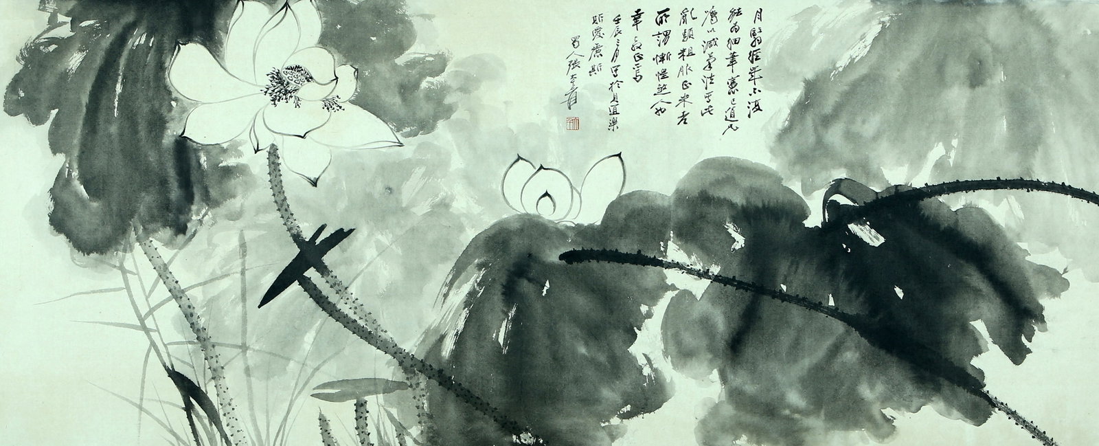 A CHINESE HAND PAINTING WITH THE MARK OF ZHANG DAQIAN: A CHINESE HAND PAINTING WITH THE MARK OF ZHANG DAQIAN 50*126CM