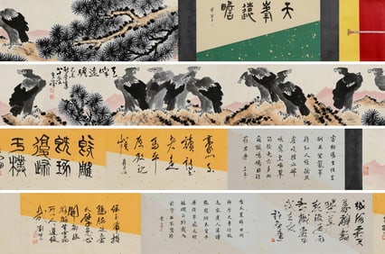 A CHINESE LONG SCROLL HAND PAINTING WITH THE MARK OF LI KUCHAN
