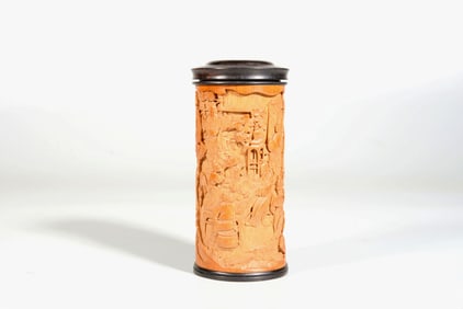 A Bamboo Carved "Figure Under Pine" Incense Holder
