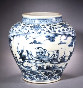 A Blue and White Figure Jar