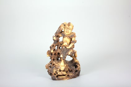 A Shoushan Stone "Riding the Dragon Head" Statue