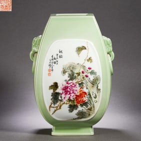 A Wang Bu Famille Rose Floral Vase