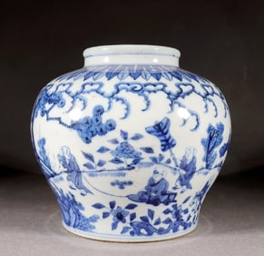 A Blue and White Figure Jar