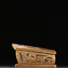 White Crystal Inlaid Solid Gold Carved Flying Beauty Pattern Coffin
