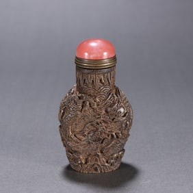 Agarwood Carved Dragon Pattern Snuff Bottle