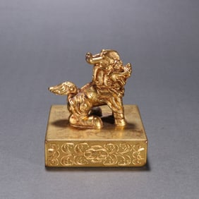 Gilt Bronze Carved Kirin Stone Seal