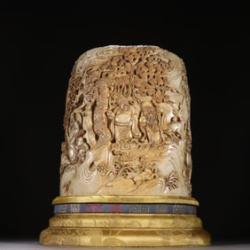 Shoushan Carved Pine Tree and Character Story Pattern Brush Pot