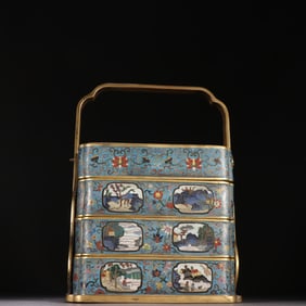 Bronze Cloisonne Carved Flower and Bird Pattern Food Tray Box