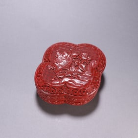 Lacquerware Red Carved Flower Pattern Lid Box