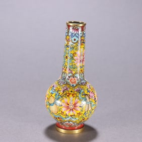 Bronze Enamel Blue Base Flower Pattern Vase