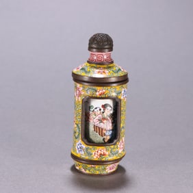 Bronze Enamel Blue Base Character Story and Flower Pattern Movable Vase