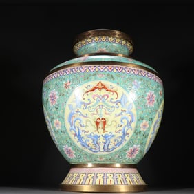 Bronze Enamel Blue Base Flower and Dragon Pattern Vase