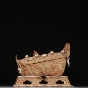 Gilt Silver Inlaid White Pearl Carved Flying Beauty Pattern Coffin