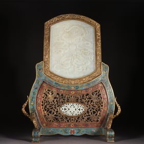 Gilt Bronze Bronze Cloisonne Inlaid Jade Carved Cloud and Dragon Pattern Table Plaque