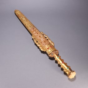 Gilt Bronze Inlaid Jade Carved Chi Dragon Pattern Sword